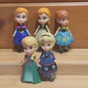 Lot of 5 Disney Princess Mini Toddler Plastic Doll Figures 3.5" Frozen Elsa Anna